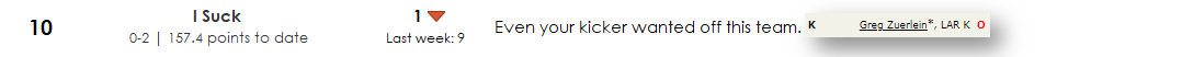 Inline kicker-status image shown beside the 2018 Week 2 rank 10 commentary.